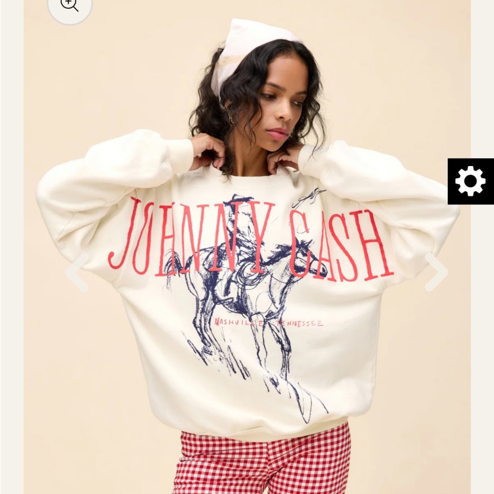 Daydreamer Johnny Cash Graphic Sweatshirt - Cream and Red
